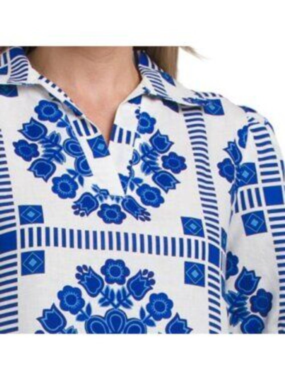TERZO MILLENNIO Made In Italy Linen Blend Short Sleeve Tile Print Dress - Picture 3 of 4
